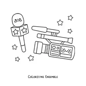 Coloriage d'une caméra et d'un microphone pour le journalisme
