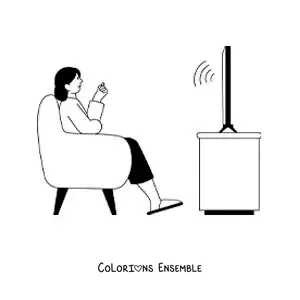Coloriage d'une femme qui regarde une chaîne d'information sur un téléviseur