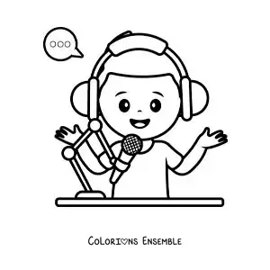 Coloriage d'un petit garçon qui parle dans une émission de la radio de son école
