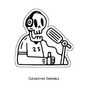 Coloriage d'un squelette animé dans une émission de radio