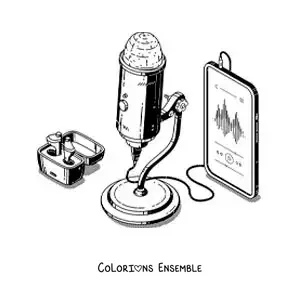 Coloriage d'un microphone relié à un téléphone qui enregistre de l'audio pour un podcast