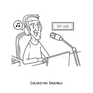 Coloriage d'un animateur dans une émission musicale de radio