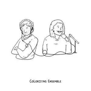 Coloriage d'une animatrice de radio et d'une personne qui l'écoute