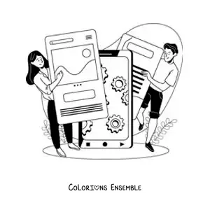 Coloriage de deux jeunes qui utilisent les réseaux sociaux comme moyen de communication
