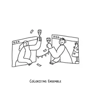 Coloriage de deux personnages qui communiquent à distance par visioconférence