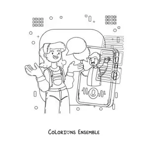 Coloriage d'une fille et d'un garçon qui discutent par visioconférence sur le téléphone