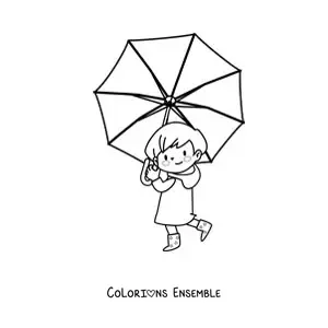 Image à colorier d'une petite fille kawaii souriante avec une ombrelle