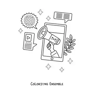 Coloriage d'un téléphone animé qui annonce les dernières nouvelles sur son écran