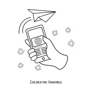 Coloriage d'un téléphone qui envoie un message via les réseaux sociaux