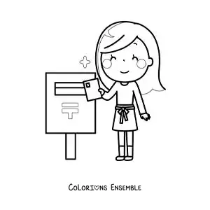 Coloriage d'une fille qui envoie une lettre par la poste