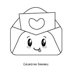Coloriage d'une lettre d'amour kawaii dans son enveloppe
