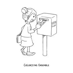 Coloriage d'une femme qui envoie une lettre par la poste
