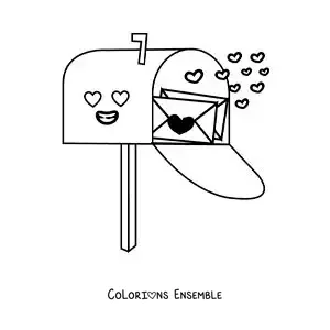 Coloriage d'une boîte aux lettres remplie de lettres d'amour
