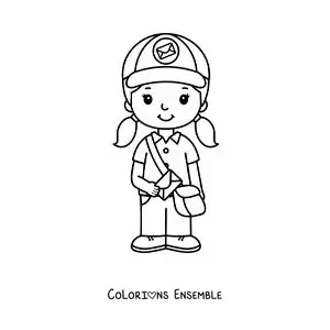 Coloriage d'une petite fille qui exerce le métier de factrice