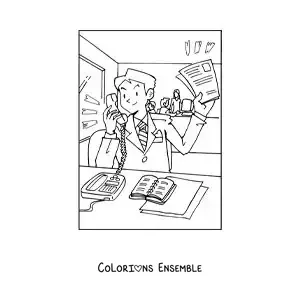 Coloriage d'un homme qui parle au téléphone fixe dans son bureau