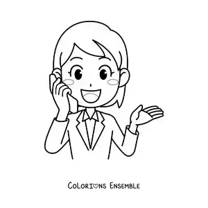 Coloriage d'une femme animée qui parle au téléphone