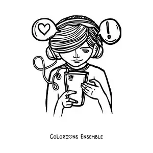 Coloriage d'une fille qui envoie des messages depuis son téléphone