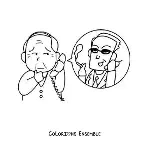 Coloriage d'un grand-père inquiet pendant un appel téléphonique