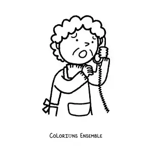 Coloriage d'une grand-mère inquiète qui parle au téléphone fixe