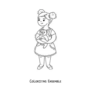 Image à colorier d'une petite fille tenant un ours en peluche