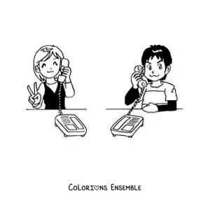 Coloriage d'une fille et d'un garçon qui se parlent pendant un appel téléphonique