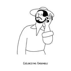 Coloriage d'un homme au chapeau pendant un appel téléphonique