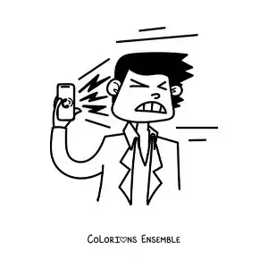 Image à colorier d'un homme qui se fait gronder au téléphone