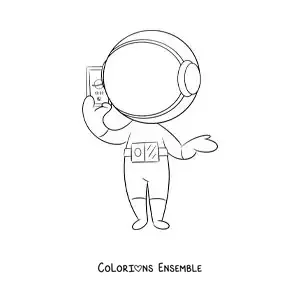 Image à colorier d'un astronaute qui parle au téléphone