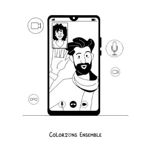 Image à colorier d'un appel vidéo sur un smartphone