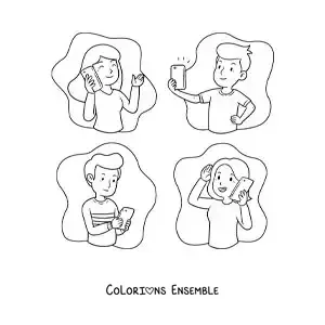 Image à colorier de jeunes qui communiquent par téléphone