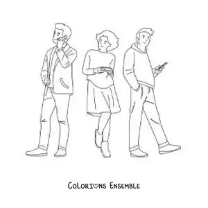Image à colorier de jeunes enfants qui utilisent le téléphone pour communiquer