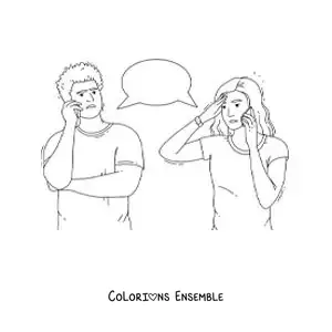 Image à colorier d'un couple qui se dispute au téléphone
