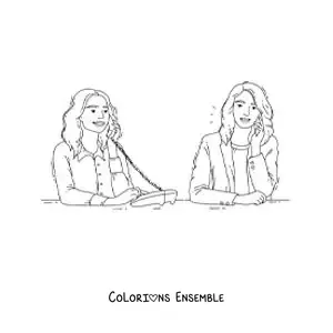 Image à colorier de deux amies qui parlent au téléphone