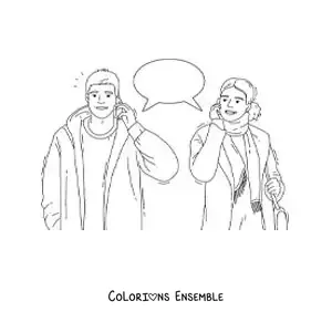 Image à colorier d'un couple qui parle au téléphone