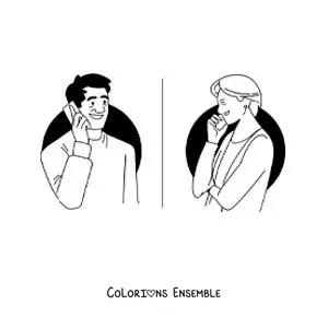 Image à colorier d'un homme et de sa mère qui parlent au téléphone