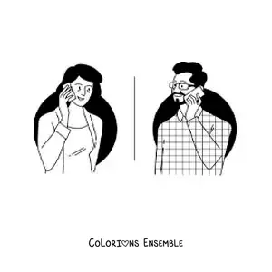 Image à colorier d'un homme et de sa femme qui parlent au téléphone