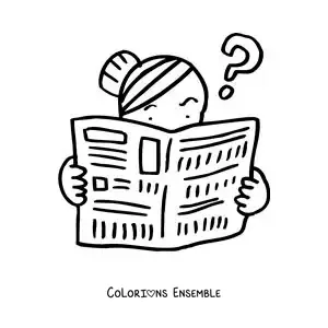 Image à colorier d'une femme perplexe qui lit le journal