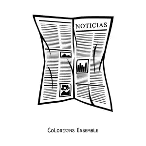 Image à colorier d'un journal ouvert dont la une présente des nouvelles