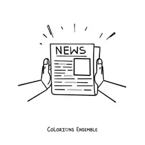 Image à colorier d'une paire de mains qui tiennent un journal imprimé