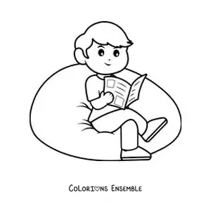 Image à colorier d'un petit garçon animé assis qui lit le journal