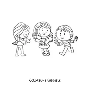 Image à colorier de trois petites filles jouant à pierre-papier-ciseaux