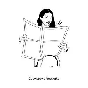 Image à colorier d'une femme assise qui lit le journal
