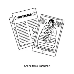 Image à colorier d'un journal posé à côté d'un téléphone qui affiche les nouvelles