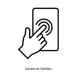 Image à colorier d'un doigt qui touche un écran tactile