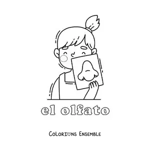 Image à colorier d'une fille qui montre son nez