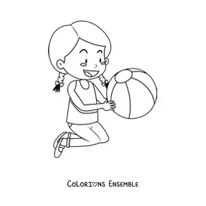 Image à colorier d'une petite fille avec un ballon gonflable