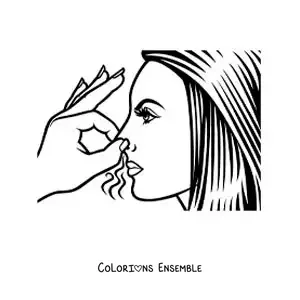 Image à colorier d'une femme qui se bouche le nez