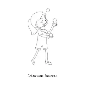 Image à colorier d'une petite fille en train de jongler