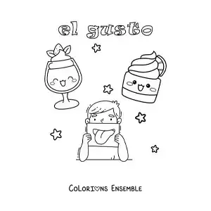 Image à colorier de bonbons animés et du sens du goût