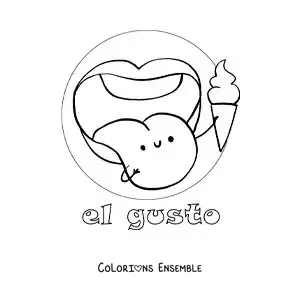 Image à colorier d'une langue animée, symbole du sens du goût